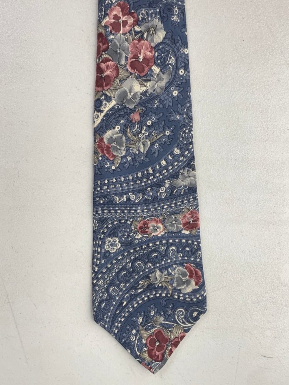 Vintage Paisley & Floral Silk Tie 1980s Henry Grethel Necktie Blue/Pink